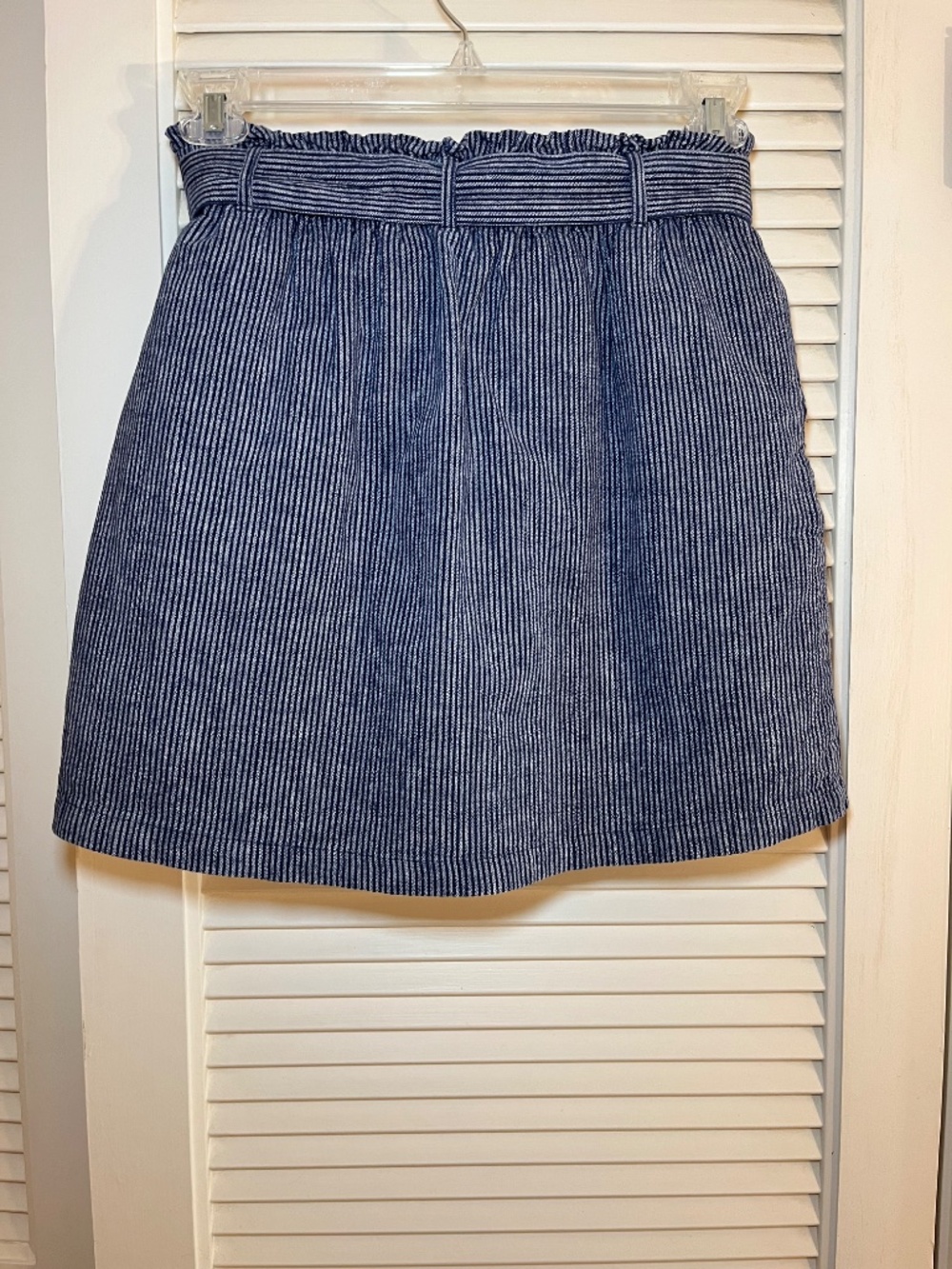 J. Crew Factory Linen and Cotton Blue Gray Striped A-Line Mini Skirt Size M - Picture 2 of 8